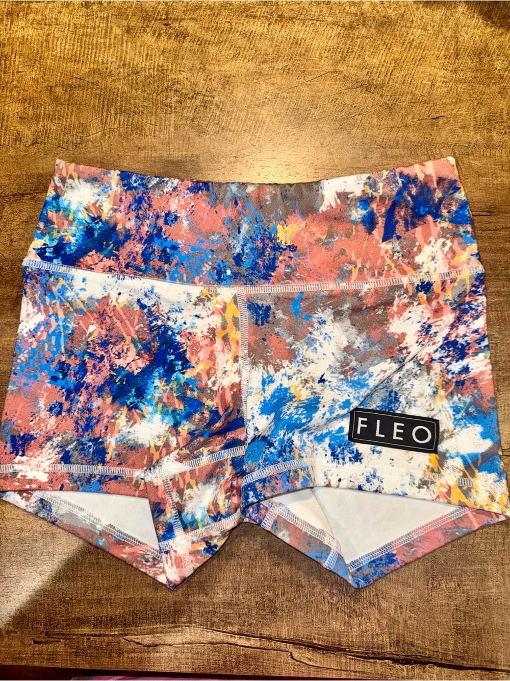 FLEO Abstract Paint Splash Booty Shorts XS Blue Pink Athletic Shorts